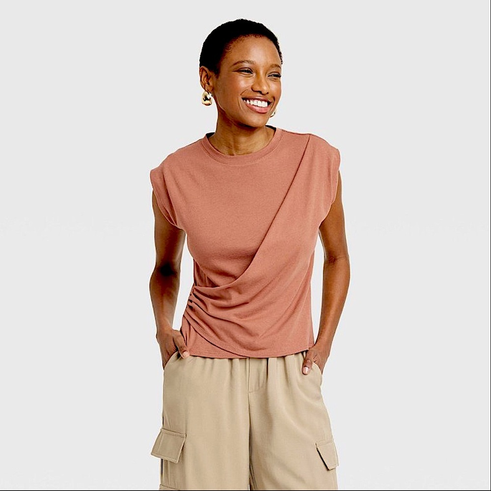 Women's Slim Fit Drape Wrap T-Shirt - A New Day in Brown, 60% COTTON / 40% MODAL